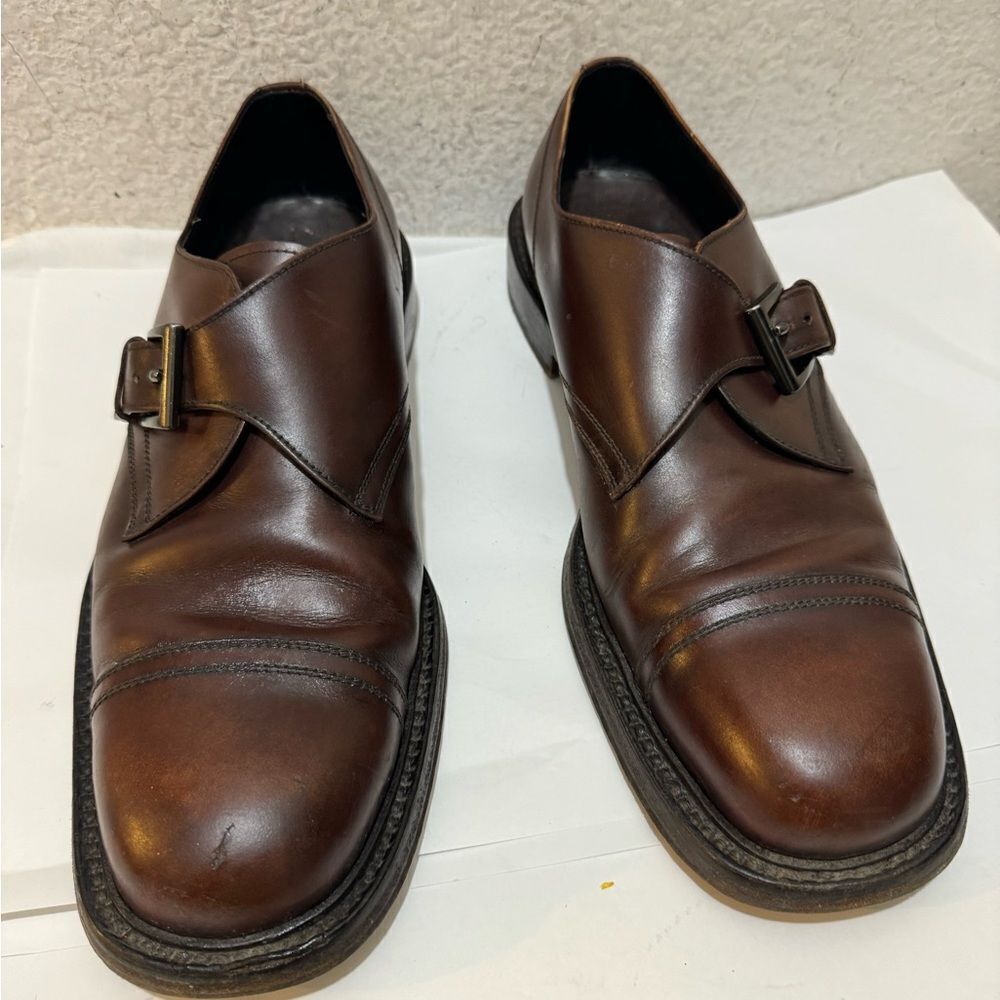 Vintage Prada Panelled Round Toe Monk Strap Derbies size 10.5 brown